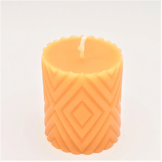 Beeswax Candle - 3" Pillar Diamond Pattern